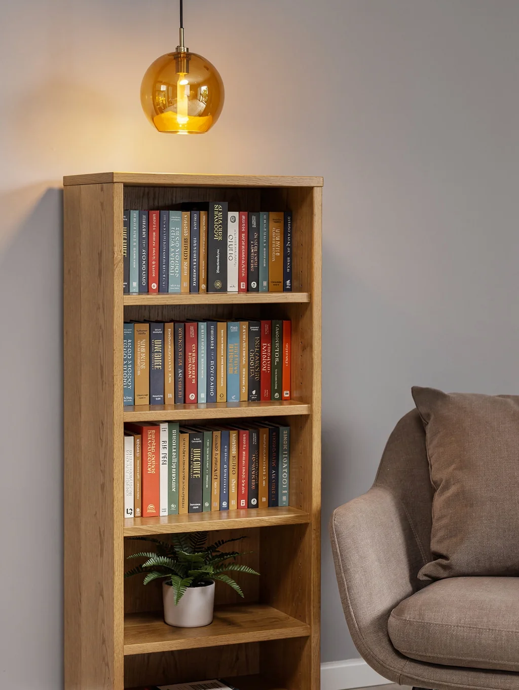 Op maat gemaakte grenen boekenkast gevuld met boeken